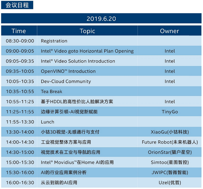 Intel Machine Vision & AI solution seminar meeting schedule